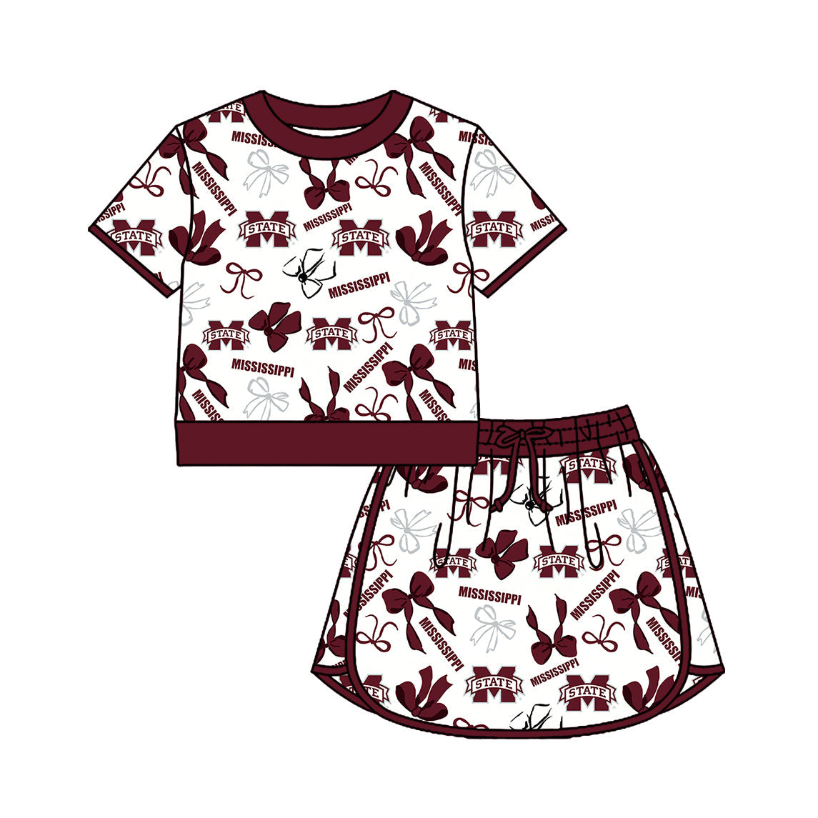 Preorder (moq 5)Baby Girls Bows M State Top Skirt Short Team Clothes Set