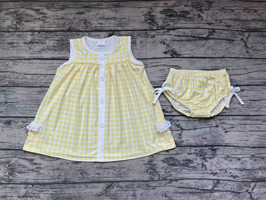 Baby Girls Yellow Checkered Tunic Top Bummies Clothes Sets