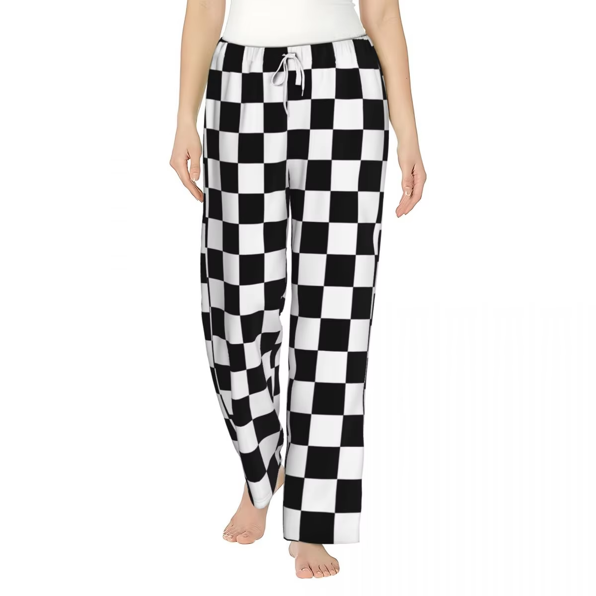 Preorder(moq 5) Adult Women Black White Plaid Pants With Belt