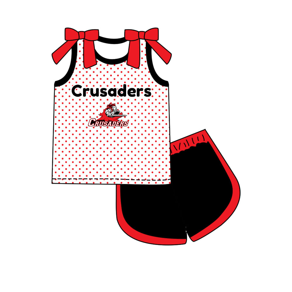 Preorder (moq 5)Baby Girls Bows Crusaders Polka Dots Top Short Team Clothes Set