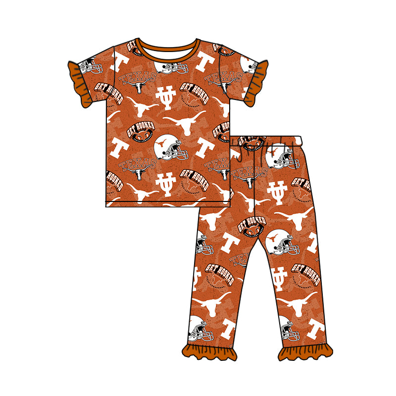 Preorder (moq 5)Baby Girls Texas Longhorn Team Top Pants Pajamas