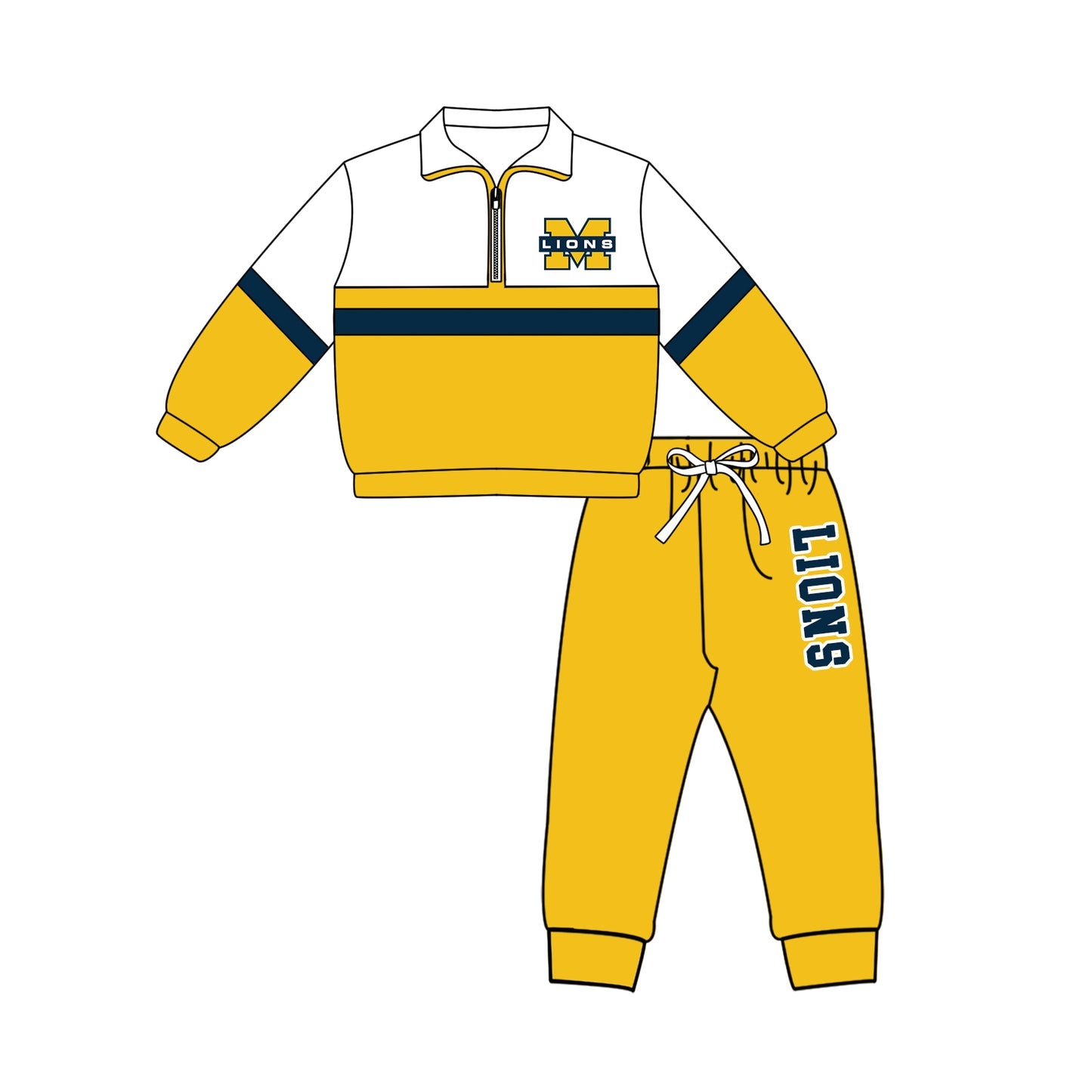 Preorder (moq 5)Baby Boys M Lions Zip Pullovers Jogger Team Clothes Set