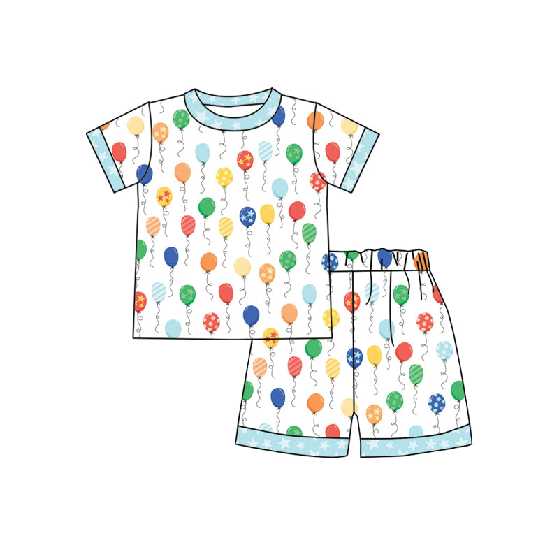 Preorder (moq 5)Baby Boys Balloon Birthday Shirt Top Shorts Pajamas Clothes Sets