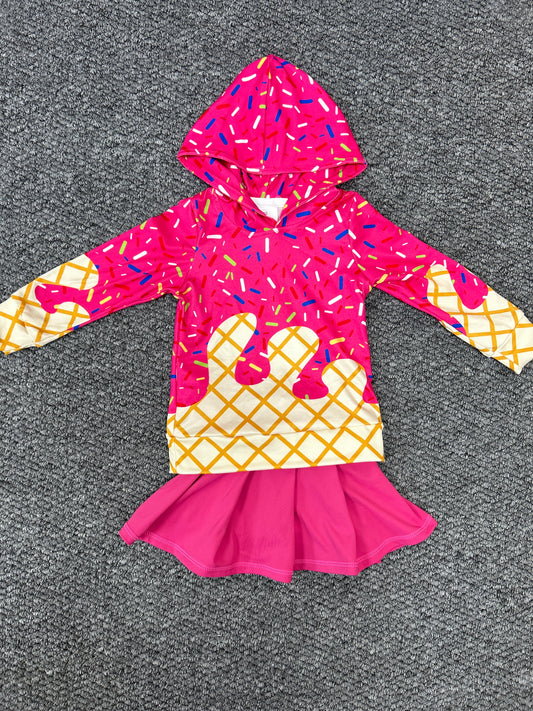 Baby Girls Hot Pink Drip Hoodie Top Yoga Skort Team Sets