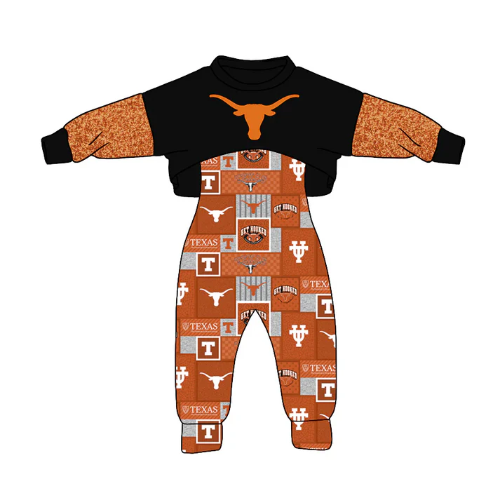 Preorder moq 5 Baby Girls Texas Cow Team Top Jumpsuits 2pcs Sets