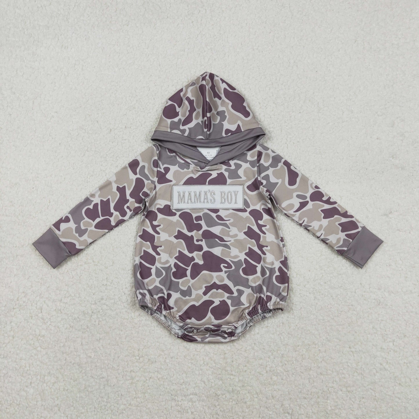 Embroidery Mama's Boy Baby Boys Grey Camo Hoodie Rompers