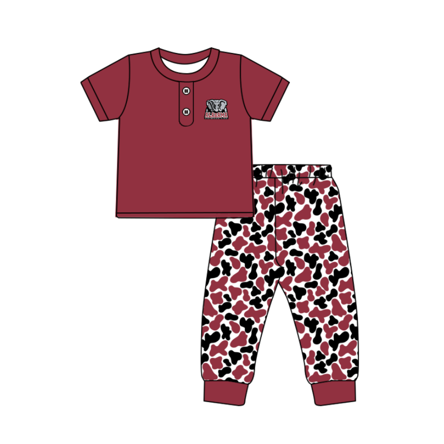 Preorder (moq 5)Baby Boys Alabama Elephants Button Top Camo Pants Team Clothes Sets
