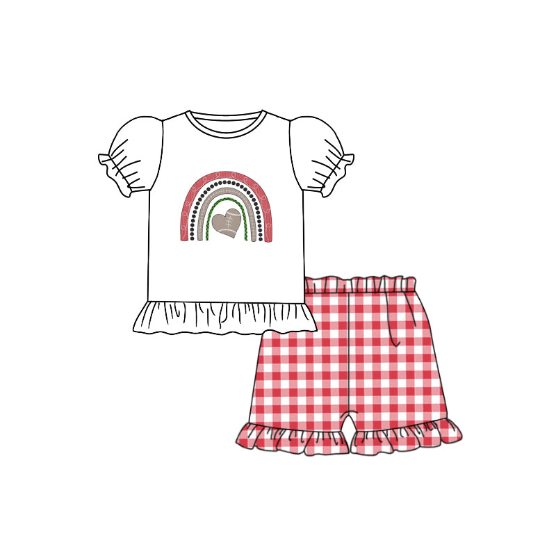 Baby Girls Rainbow Football Tee Top Ruffle Shorts Clothes Sets preorder(moq 5)