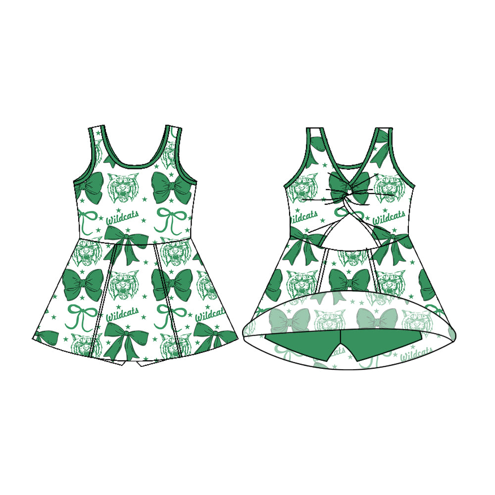 Preorder (moq 5)Baby Girls Sleeveless Green Wildcats Football Team Shorts Team Dresses