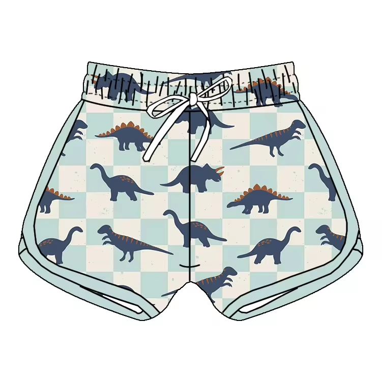 Baby Girls Summer Dinosaur Checkered Sports Shorts Bottoms Preorder(moq 5)