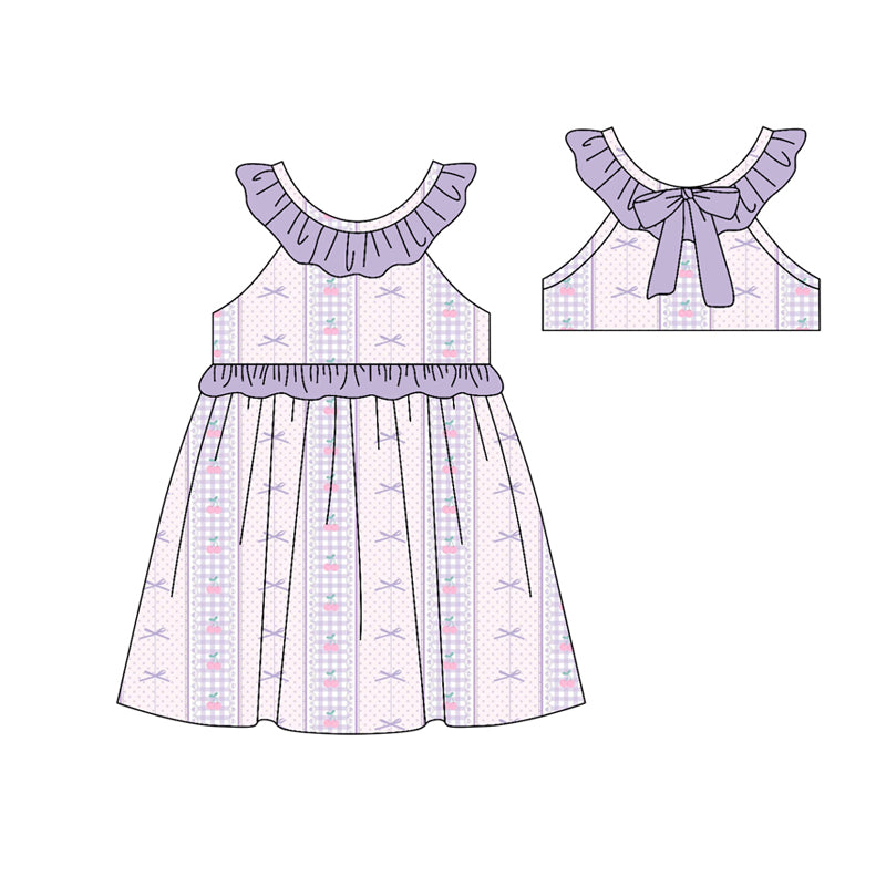 Preorder (moq 5)Baby Girls Lavender Bows Stripe Knee Length Dresses