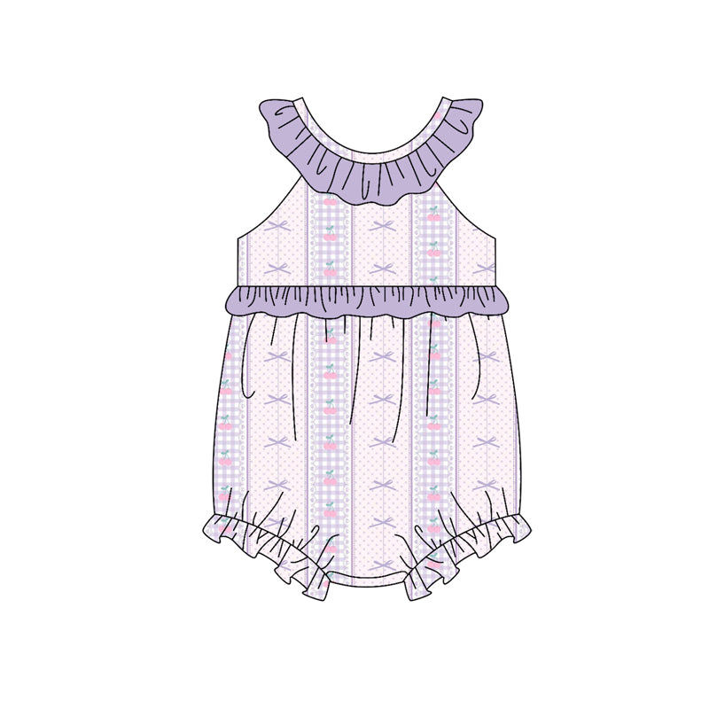 preorder(moq 5) Baby Girls Lavender Bows Stripe Ruffle Rompers