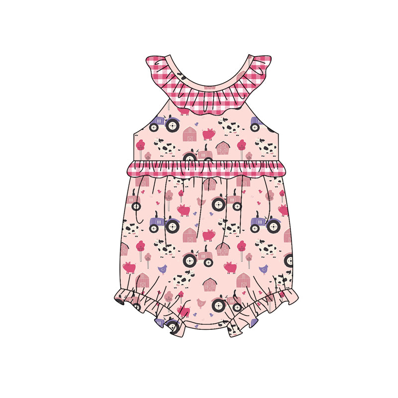 preorder(moq 5) Baby Girls Houses Cows Farm Ruffle Rompers