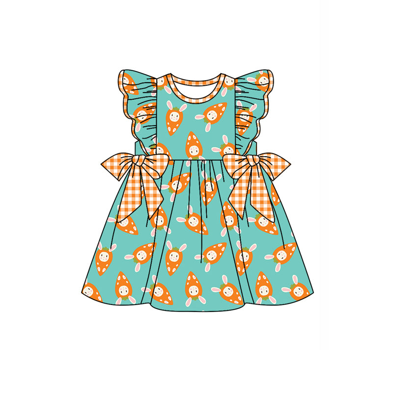 Preorder (moq 5)Baby Girls Rabbit Carrots Bows Easter Knee Length Dresses