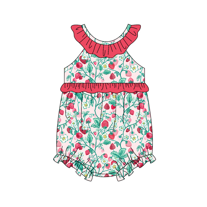 preorder(moq 5) Baby Girls Flowers Strawberry Ruffle Rompers