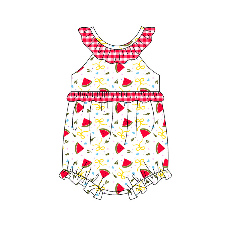 preorder(moq 5) Baby Girls Bows Watermelons Ruffle Rompers