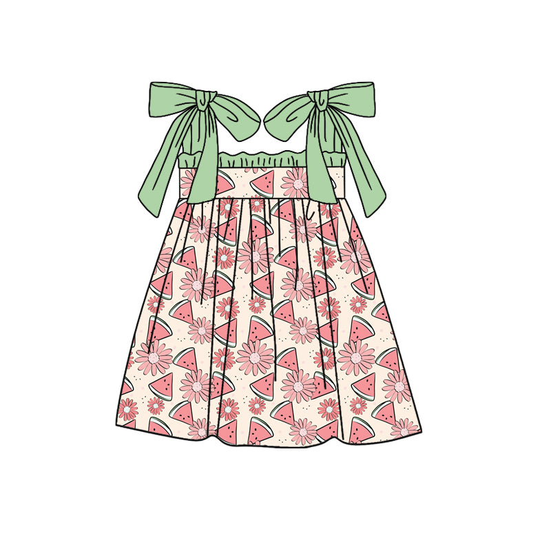 Preorder (moq 5)Baby Girls Strap Daisy Watermelons Knee Length Dresses