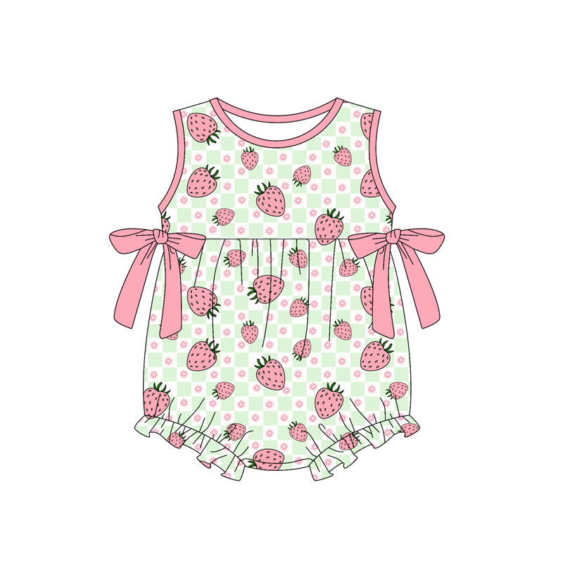 Preorder (moq 5)Baby Girls Flowers Strawberry Checked Ruffle Rompers