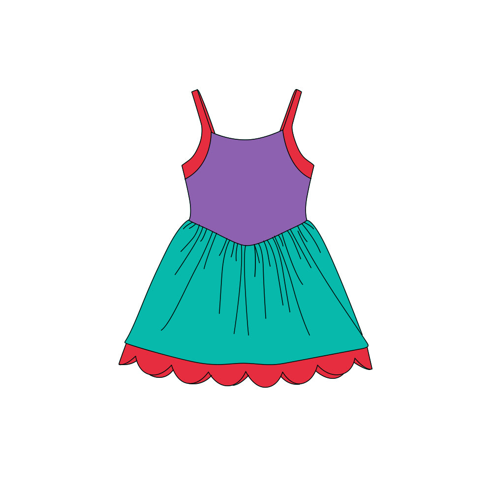 Preorder (moq 5)Baby Girls Strap Princess Colors Scallop Shorts Knee Length Dresses