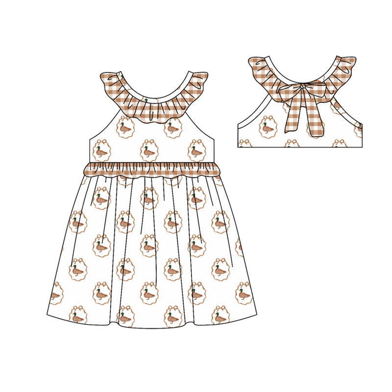 Preorder (moq 5)Baby Girls Bows Ducks Hunting Knee Length Dresses