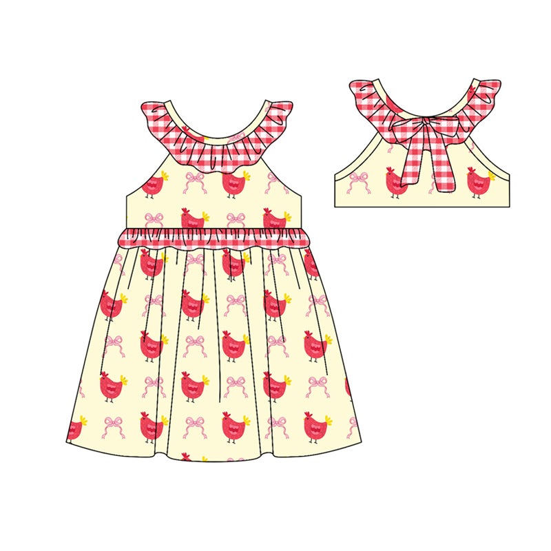 Preorder (moq 5)Baby Girls Bows Chicks Farm Knee Length Dresses