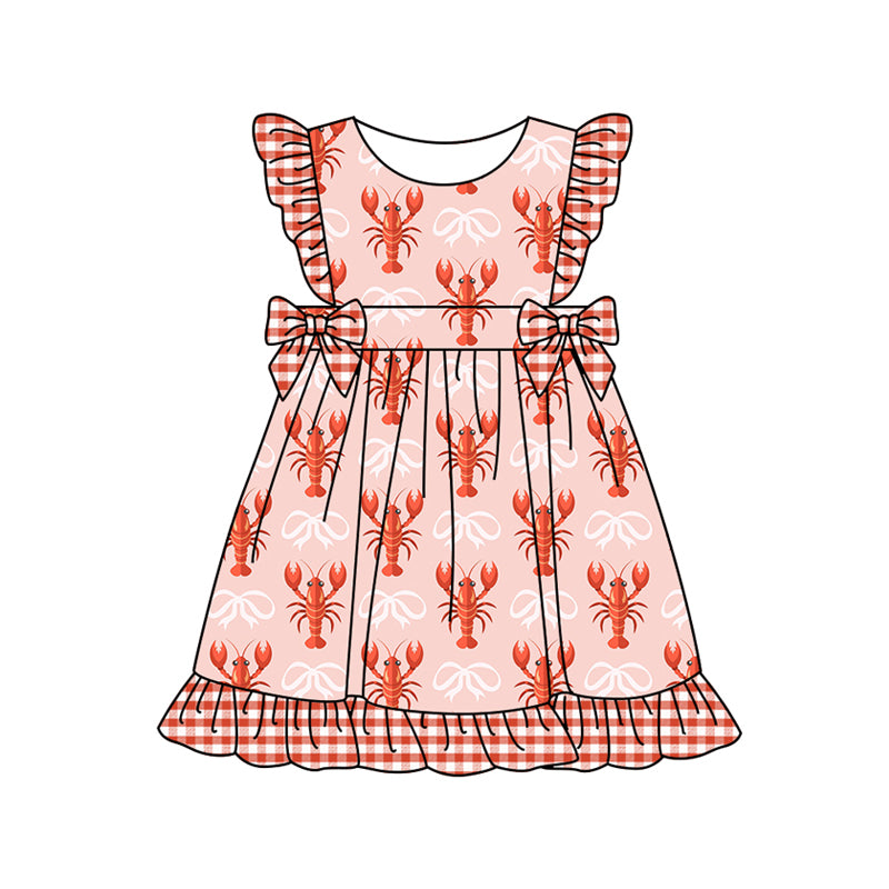 Preorder (moq 5)Baby Girls Pink Bows Crayfishes Ruffle Knee Length Dresses
