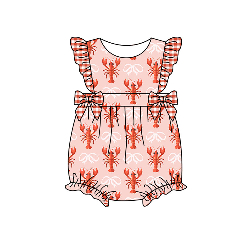 preorder(moq 5) Baby Girls Pink Flutter Sleeve Bows Crayfishes Ruffle Rompers