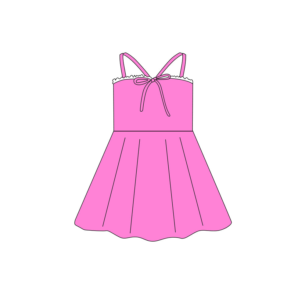 Preorder (moq 5)Baby Girls Strap Pink Bow Top Knee Length Dresses