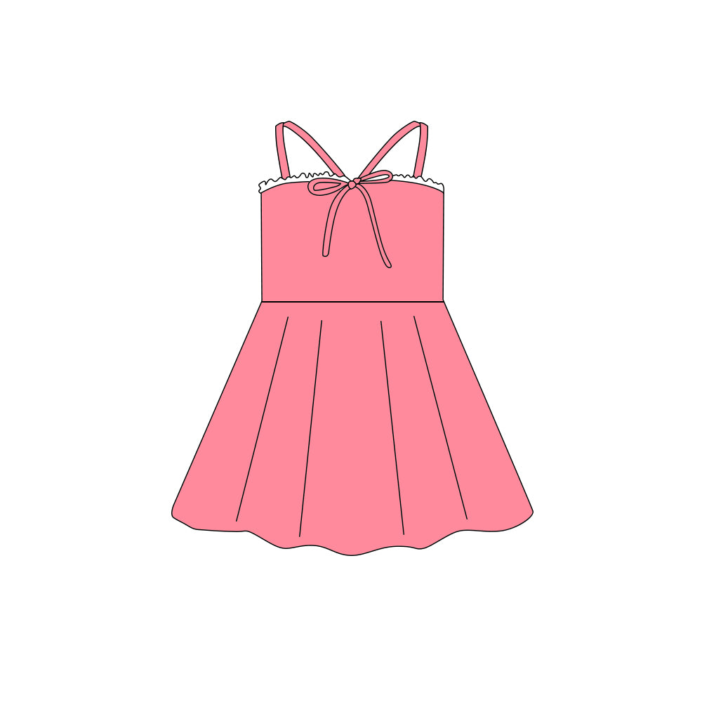 Preorder (moq 5)Baby Girls Strap Peach Bow Top Knee Length Dresses