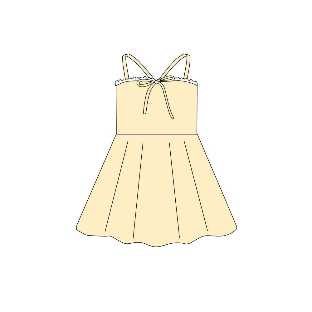 Preorder (moq 5)Baby Girls Strap Yellow Bow Top Knee Length Dresses