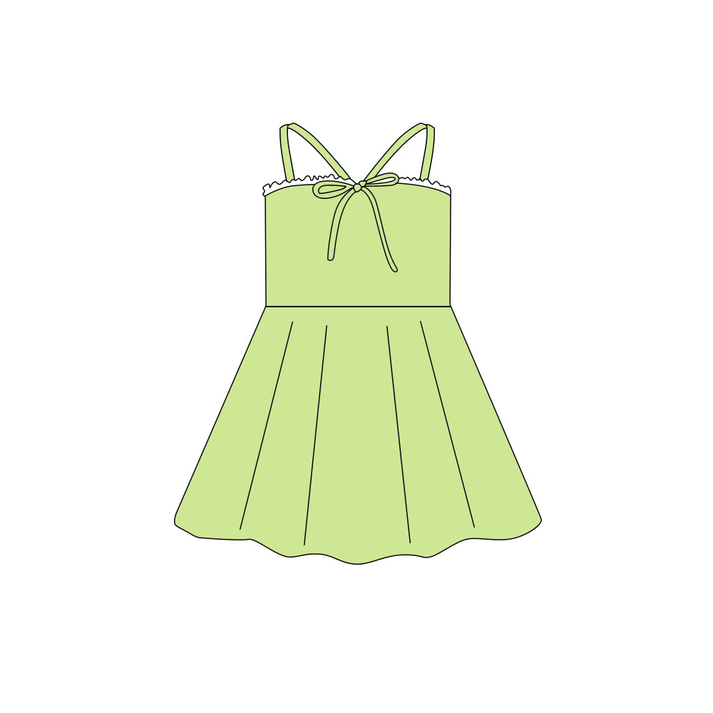 Preorder (moq 5)Baby Girls Strap Green Bow Top Knee Length Dresses