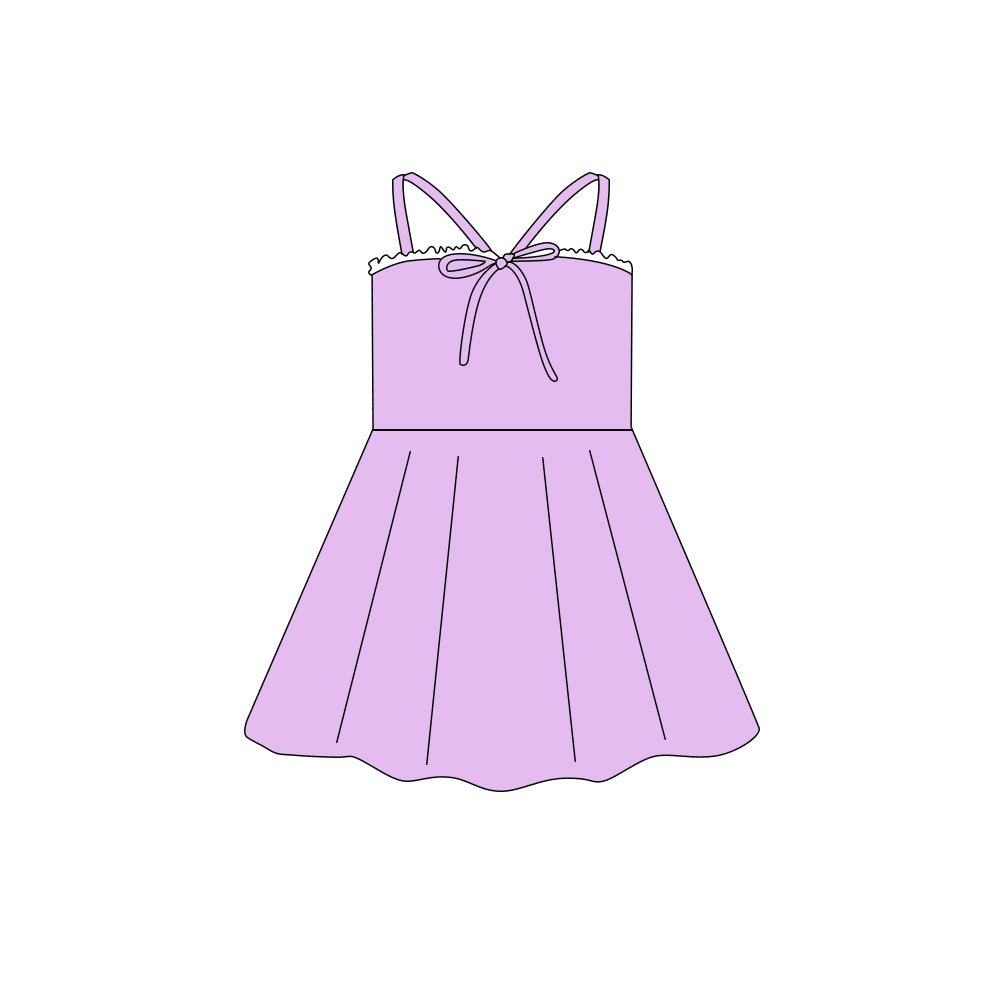 Preorder (moq 5)Baby Girls Strap Lavender Bow Top Knee Length Dresses