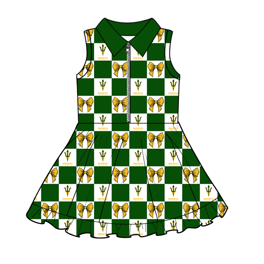 Preorder (moq 5)Baby Girls Daredevil Bows Checked Zipper Short Team Knee Length Dresses