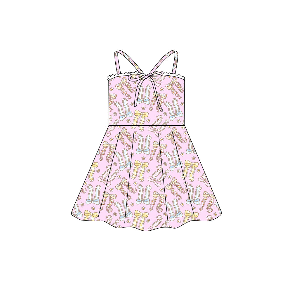 Preorder (moq 5)Baby Girls Strap Colorful Flowers Bow Top Knee Length Dresses