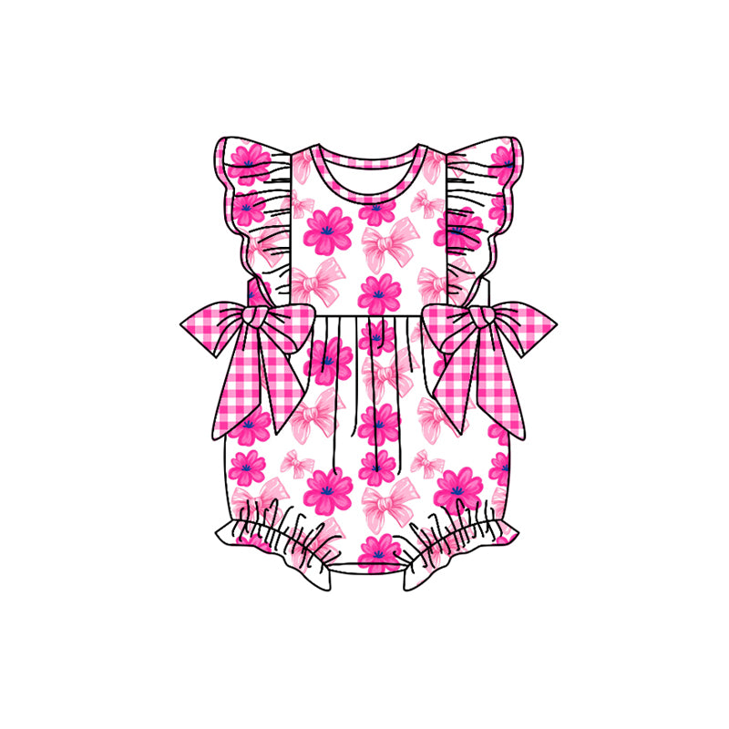 preorder(moq 5) Baby Girls Flutter Sleeve Flowers Bows Ruffle Rompers