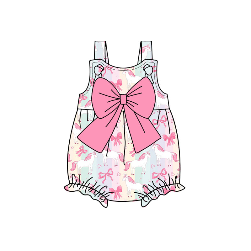 Preorder (moq 5)Baby Girls Strap Bows Hearts Horses Ruffle Rompers