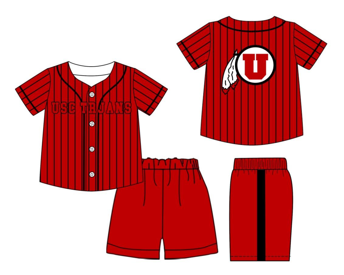 Preorder (moq 5)Baby Boys Black Stripe Usc Trjans Button Top Short Team Clothes Sets