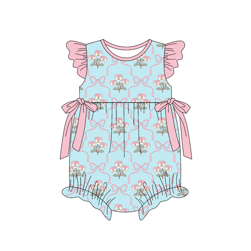 preorder(moq 5) Baby Girls Flutter Sleeve Flowers Bows Ruffle Rompers