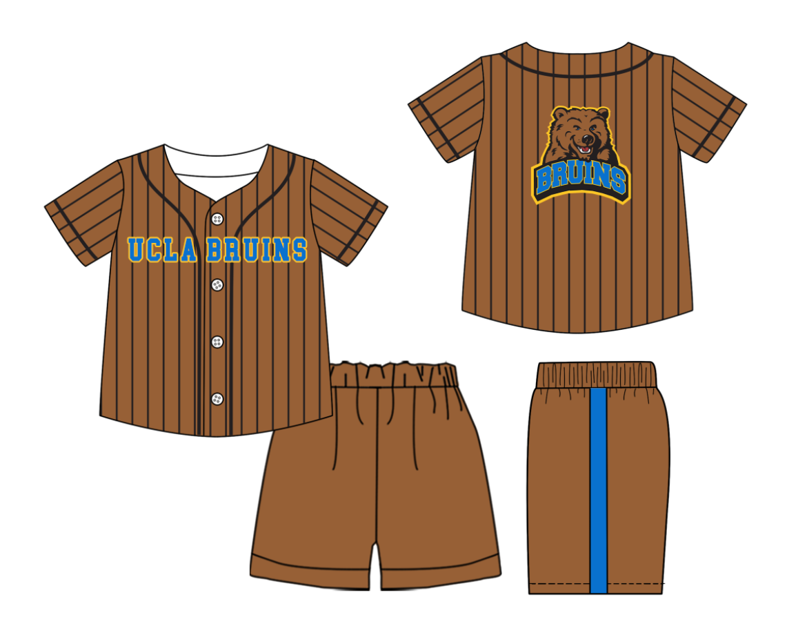 Preorder (moq 5)Baby Boys Black Stripe Ucla Bruins Button Top Short Team Clothes Sets