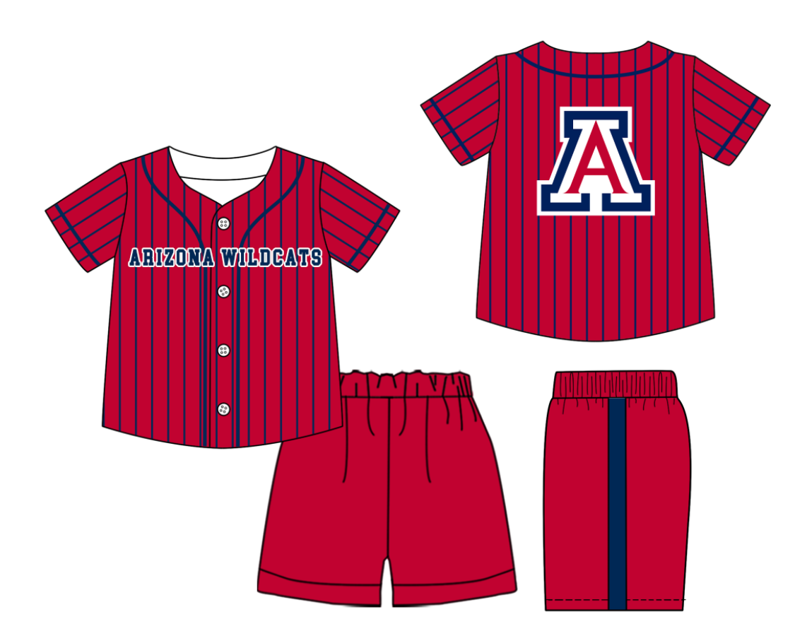 Preorder (moq 5)Baby Boys Navy Stripe Arizona Wildcats Button Top Short Team Clothes Sets