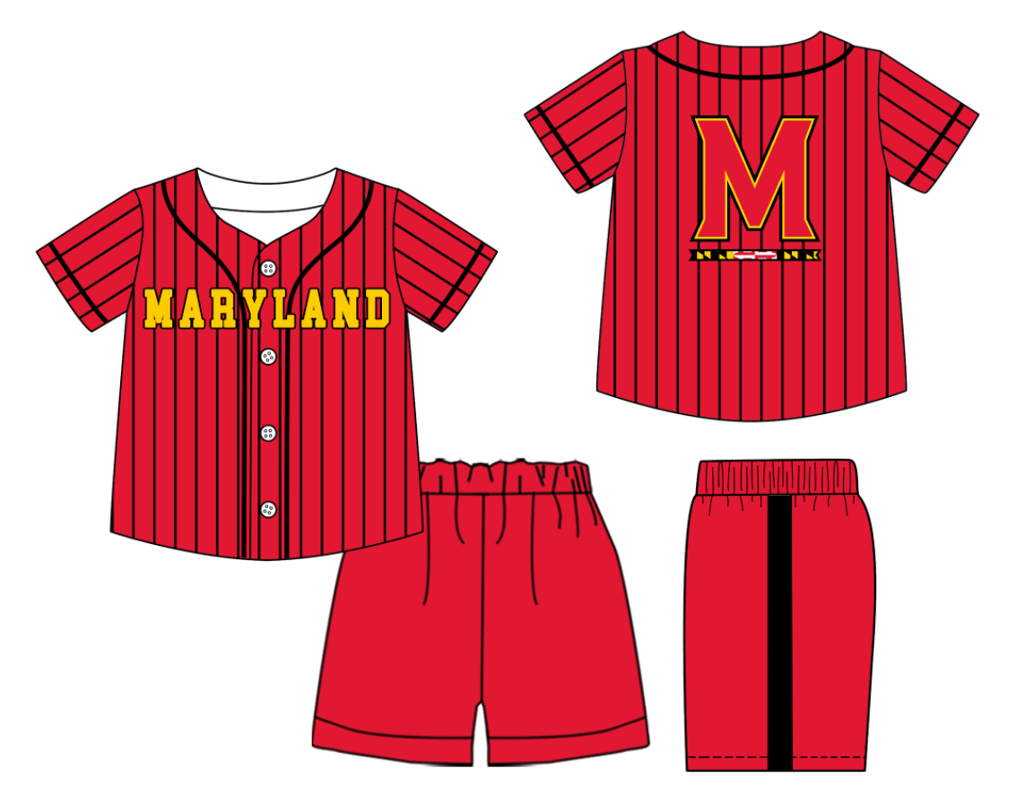 Preorder (moq 5)Baby Boys Black Stripe Maryland Button Top Short Team Clothes Sets