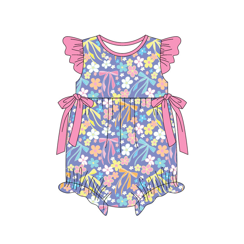preorder(moq 5) Baby Girls Flutter Sleeve Flowers Bows Ruffle Rompers