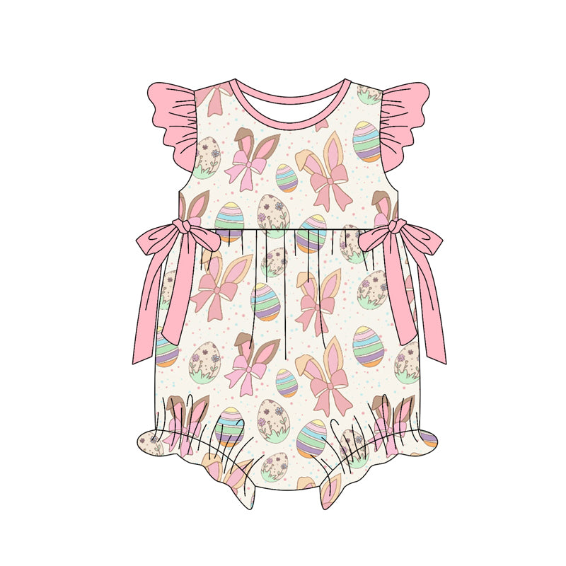 preorder(moq 5) Baby Girls Flutter Sleeve Rabbit Bows Eggs Easter Ruffle Rompers