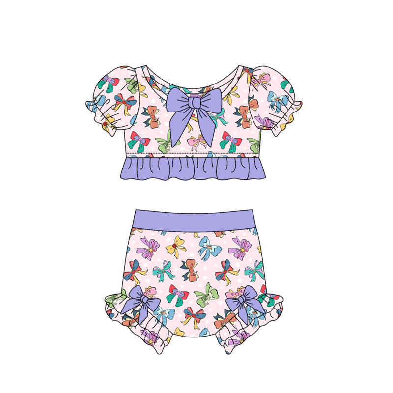 Preorder (moq 5)Baby Girls Colorful Bows Princess Top Two Pieces Swimsuits
