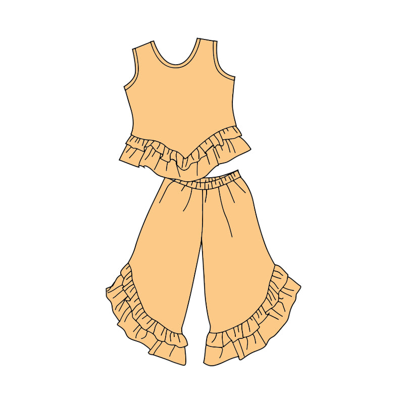 Baby Girls Light Yellow Sleeveless Top Ruffle Bell Pants Clothing Sets Preorder(moq 5)