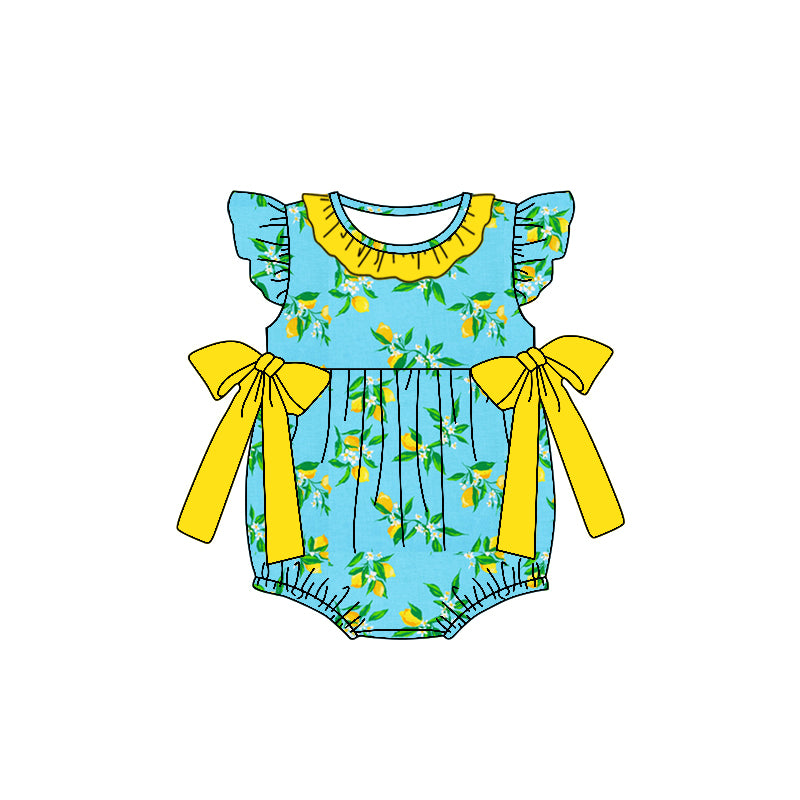 Baby Infant Girls Lemon Flutter Sleeve Bows Rompers preorder(moq 5)