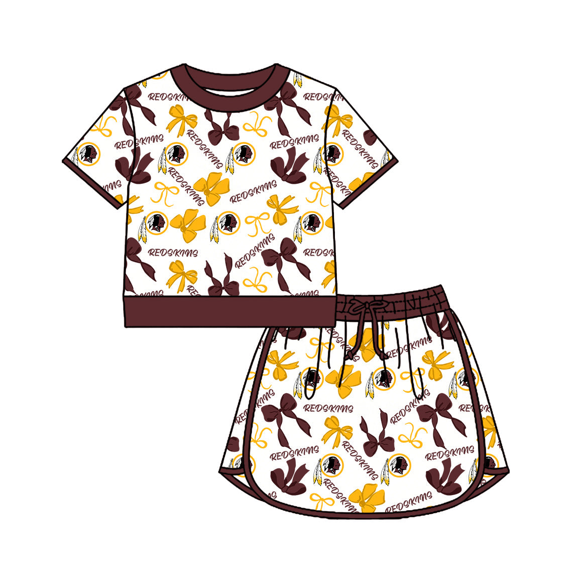 Preorder (moq 5)Baby Girls Bows Redskins Top Skirt Short Team Clothes Set