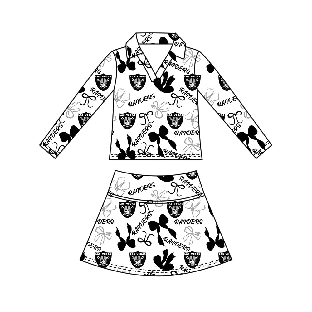 Preorder (moq 5)Baby Girls Bows Raiders Top Skirt Short Team Clothes Set