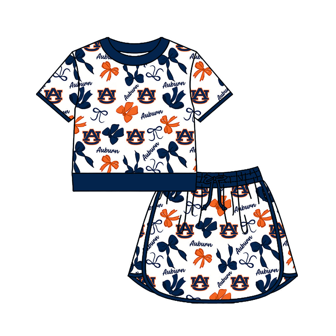 Preorder (moq 5)Baby Girls Bows AU Top Skirt Short Team Clothes Set