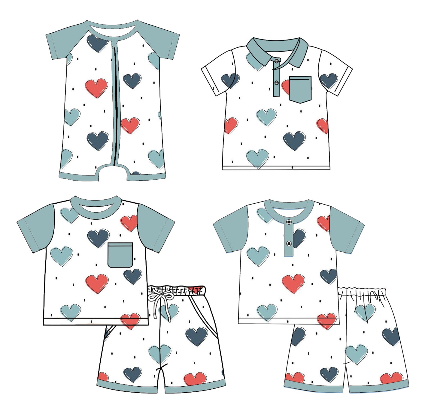 Preorder moq 5 Custom Baby Boys Blue Short Sleeves Colorful Stars Top Short Pajamas Set Polo Shirts And Zipper Rompers
